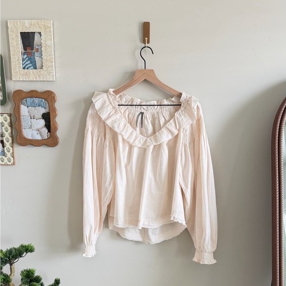 Anthropologie Pinstripe Ruffled V-Neck Blouse - Picture 5 of 9